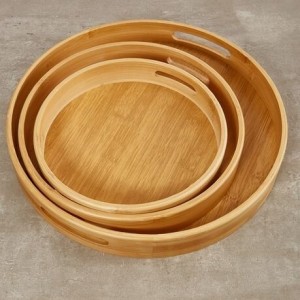 طقم صواني بامبو كبير مدور