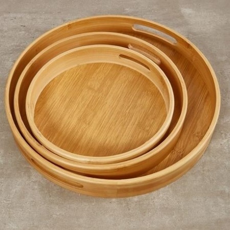 طقم صواني بامبو كبير مدور