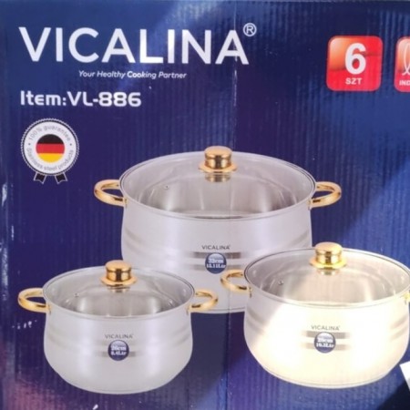 طقم طناجر ستانلس ثقيل مع موزع حراري بغطاء زجاج 26+28+32 