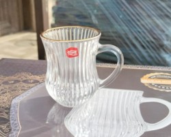 كاسات شاي عدد 12 سعة 140 مل مع بطن حز ذهبي من الاعلى كاسات شاي عدد 12 سعة 140 مل مع بطن حز ذهبي من الاعلى