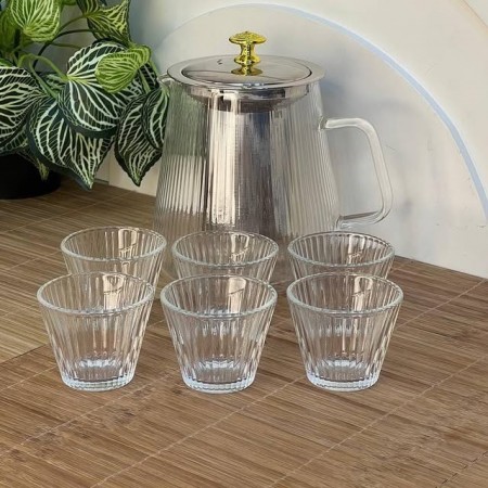 طقم فناجين قهوة زجاج سادة محزز 50 مل عدد 6 قطع