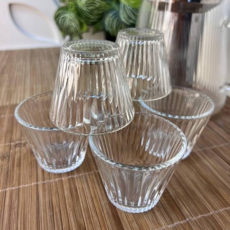 طقم فناجين قهوة زجاج سادة محزز 50 مل عدد 6 قطع