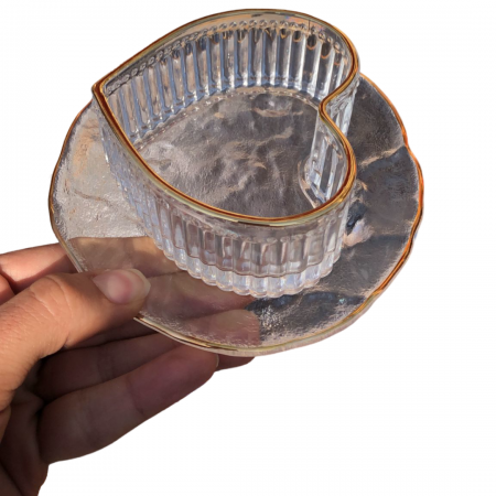 طقم صحون ضيافة صحن كيك + زبادة 12 قطعة محزز عمودي حيف ذهبي