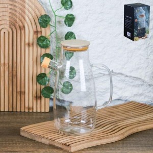 ابريق زيت زجاج مع معيار900مل مع غطا بامبو ابريق زيت زجاج مع معيار900مل مع غطا بامبو