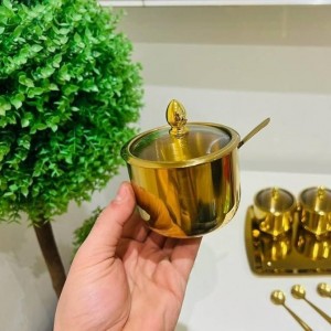 سكرية ذهبي مع غطاء وملعقة Seasoning.C سكرية ذهبي مع غطاء وملعقة Seasoning.C