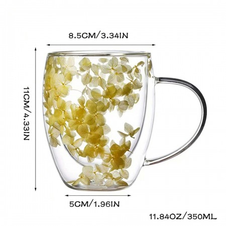 كاسة ماغ دبل جلاس مع ورد مجفف اصفر حجم وسط 