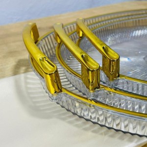 طقم صواني اكريليك ثقيل شكل بيضاوي 3 قطع محزز حيف وايدي ذهبية طقم صواني اكريليك ثقيل شكل بيضاوي 3 قطع محزز حيف وايدي ذهبية