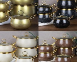 طقم طناجر 10 قطع قدرة يد ذهبي مع غطاء زجاج ومسكه ذهبي اسود / ذهبي / بيج DWD 10PCS FANCY SET