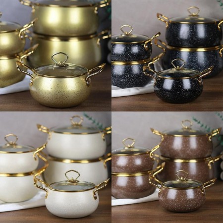 طقم طناجر 10 قطع قدرة يد ذهبي مع غطاء زجاج ومسكه ذهبي اسود / ذهبي / بيج DWD 10PCS FANCY SET طقم طناجر 10 قطع قدرة يد ذهبي مع غطاء زجاج ومسكه ذهبي اسود / ذهبي / بيج DWD 10PCS FANCY SET