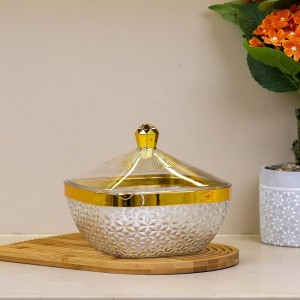 مضيفة اكريليك مثلج مدور / مربع حز ذهبي وغطاء رأس ذهبي - تمرية / جاط معمول مضيفة اكريليك مثلج مدور / مربع حز ذهبي وغطاء رأس ذهبي - تمرية / جاط معمول