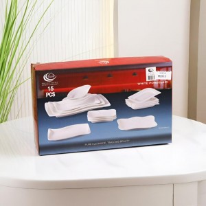 طقم صحون بورسلان ابيض سيرفس مستطيل 15 قطعة