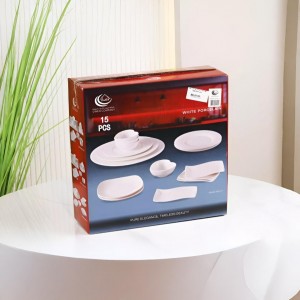 طقم صحون بورسلان ابيض سيرفس مدور 15 قطعة