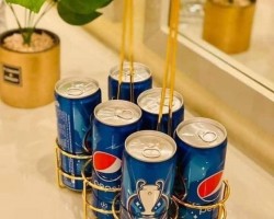 حمالة كاسات - علب فرش 6 عين ذهبي مع يد مجدول