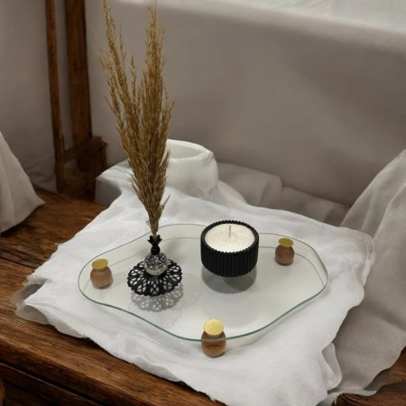 ستاند ديكور زجاج مع 3 ارجل خشب بامبو ستاند ديكور زجاج مع 3 ارجل خشب بامبو