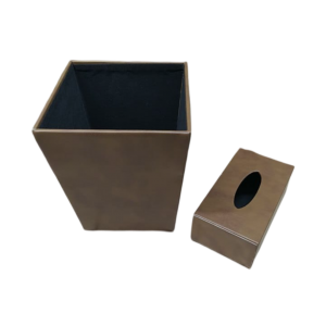 سلة مهملات مع بكيت محارم جلد مربعات صغيرة ريتان سادة زيتي غامق AC115-3 سلة مهملات مع بكيت محارم جلد مربعات صغيرة ريتان سادة زيتي غامق AC115-3