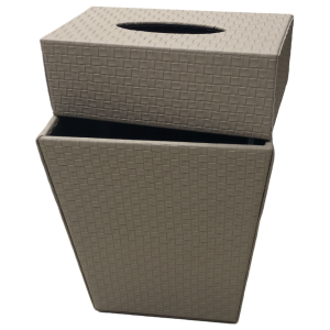 سلة مهملات مع بكيت محارم جلد مربعات صغيرة ريتان سادة بني غامق AC115-6 سلة مهملات مع بكيت محارم جلد مربعات صغيرة ريتان سادة بني غامق AC115-6