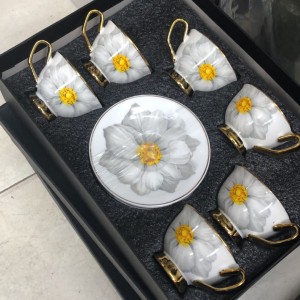 طقم فناجين قهوة مرسم وردة سكني مع استكانات 6 + 6