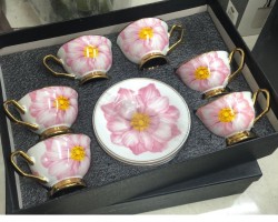 طقم فناجين قهوة مرسم وردة زهري مع استكانات 6 + 6 طقم فناجين قهوة مرسم وردة زهري مع استكانات 6 + 6