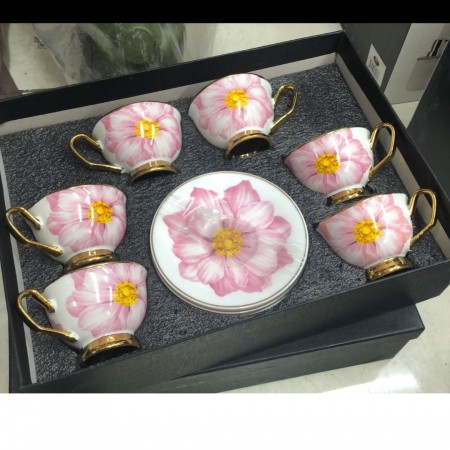 طقم فناجين قهوة مرسم وردة زهري مع استكانات 6 + 6 طقم فناجين قهوة مرسم وردة زهري مع استكانات 6 + 6