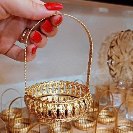 حمالة فناجين قهوة - مضيفة تمر - تمرية مذهب بيوتر مع أرضية زجاج مدور ومربع عرض 