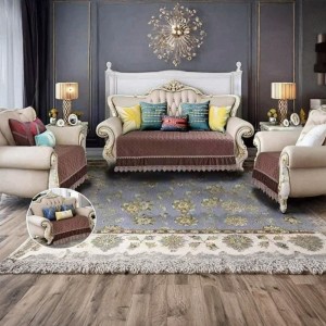 وجه طقم ارضيات كنب 7 مقاعد مخمل سادة مع دانتيل بارضية لاصقة