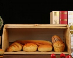 حافظة خبز خشب بامبو مع رف شكل كوخ سادة