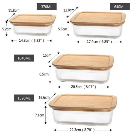 طقم حافظة طعام - طبروير / تبروير زجاج 4 قطع مع غطاء بامبو