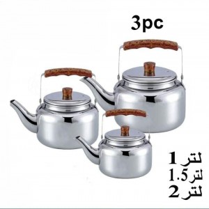اباريق شاي ستانلس مع يد خشبية ثلاثة احجام 0.75 - 1 - 1.5 لتر