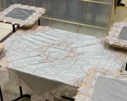 شرشف طاولة وسط + 4 وجه اسكمله سادة مخمل CNC-new ثقيل FH24