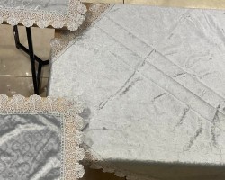 شرشف طاولة وسط + 4 وجه اسكمله سادة مخمل CNC ثقيل FH23