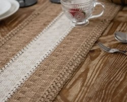 شرشف طاولة سفرة رنر / بيرو مقاس 30 × 180 سم شرشف طاولة سفرة خيش قش مطرز اطراف شراشيب شرشف طاولة سفرة رنر / بيرو مقاس 30 × 180 سم شرشف طاولة سفرة خيش قش مطرز اطراف شراشيب