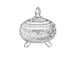 سكرية / مضيفة / تمرية علبة تقديم كاندي زجاج شفاف محزز بأرجل مزخرف مع غطاء 