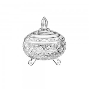 سكرية / مضيفة / تمرية علبة تقديم كاندي زجاج شفاف محزز بأرجل مزخرف مع غطاء سكرية / مضيفة / تمرية علبة تقديم كاندي زجاج شفاف محزز بأرجل مزخرف مع غطاء