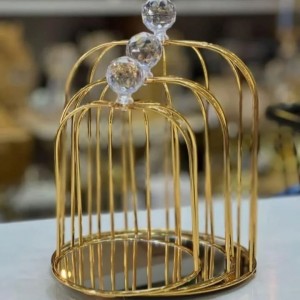 طقم تحفة شكل قفص ذهبي 3 قطع