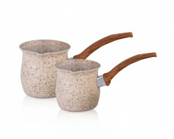 طقم غلايات قهوة جرانيت ابيض احجام 9-10-11 سم يد عظم بدون غطاء