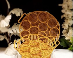 حمالة فرش مدور 12عين مع ايدي معدن مجدول خيش 33 سم