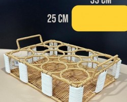 حمالة فرش مربع 12عين مع ايدي معدن مجدول خيش 33 × 25 سم