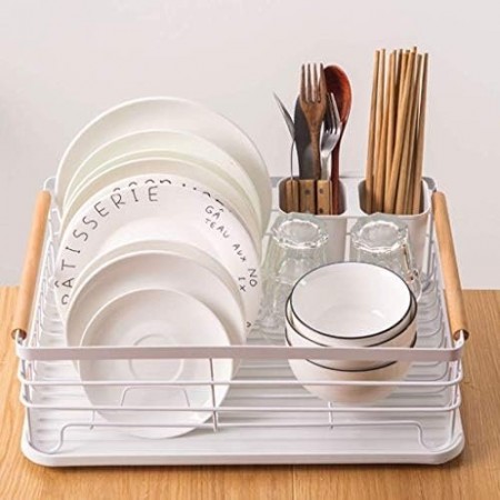 مشك صحون طابق واحد ابيض مع حمالة معالق وسكاكين مع مصفاة في الاسفل مشك صحون طابق واحد ابيض مع حمالة معالق وسكاكين مع مصفاة في الاسفل