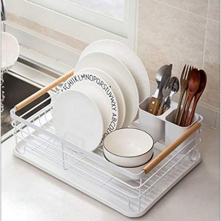 مشك صحون طابق واحد ابيض مع حمالة معالق وسكاكين مع مصفاة في الاسفل مشك صحون طابق واحد ابيض مع حمالة معالق وسكاكين مع مصفاة في الاسفل