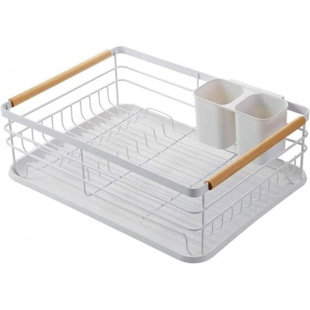 مشك صحون طابق واحد ابيض مع حمالة معالق وسكاكين مع مصفاة في الاسفل مشك صحون طابق واحد ابيض مع حمالة معالق وسكاكين مع مصفاة في الاسفل