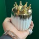 طقم سكريات بهارات 7 قطع بورسلان ابيض شكل يقطينه مع حز ذهبي وستاند 