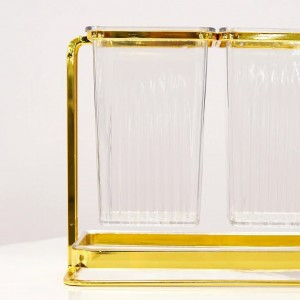 ستاند معالق مربع مجوز 2 عين اكريليك شفاف حيف ذهبي مع حمالة معدن YN6202G