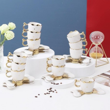 طقم فناجين قهوة اسود مذهب مع متكة ببيونة 12+12 قطعة GY221161 طقم فناجين قهوة اسود مذهب مع متكة ببيونة 12+12 قطعة GY221161