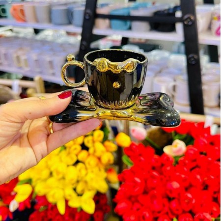 طقم فناجين قهوة اسود مذهب مع متكة ببيونة 12+12 قطعة GY221161 طقم فناجين قهوة اسود مذهب مع متكة ببيونة 12+12 قطعة GY221161