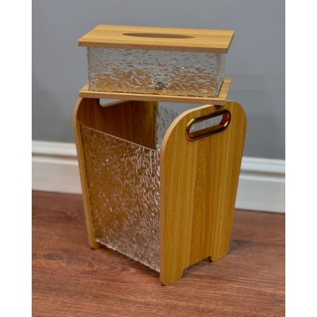 طقم سلة بامبو مع علبة محارم اكرلك وخشب