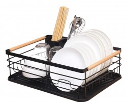 مشك صحون طابق واحد اسود مع حمالة معالق وسكاكين مع مصفاة في الاسفل مشك صحون طابق واحد اسود مع حمالة معالق وسكاكين مع مصفاة في الاسفل