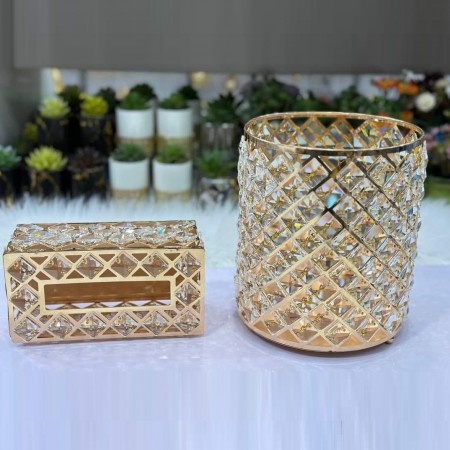 سلة مهملات مع معدن مرصع كريستال معينات مع علبة محارم 