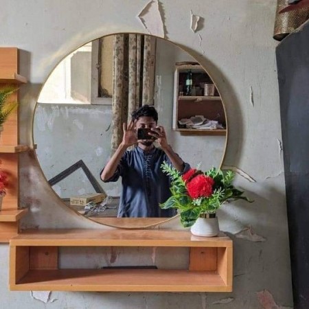 مراه مراية مدخل تعليق مدور اطار ذهبي/فضي بلاستيك 40سم  