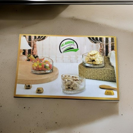 طقم صحون زبادي / مكسرات / كاندي شكل قلب زجاج شفاف محزز مع حيف ذهبي 6 قطع