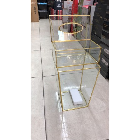 طقم سله مهملات مع علبة محارم زجاج شفاف حيف ذهبي